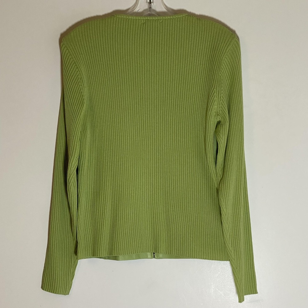 Escapade Jacket Womens Medium Green Leather Ribbed Knit Full Zip Lined - Picture 14 of 16